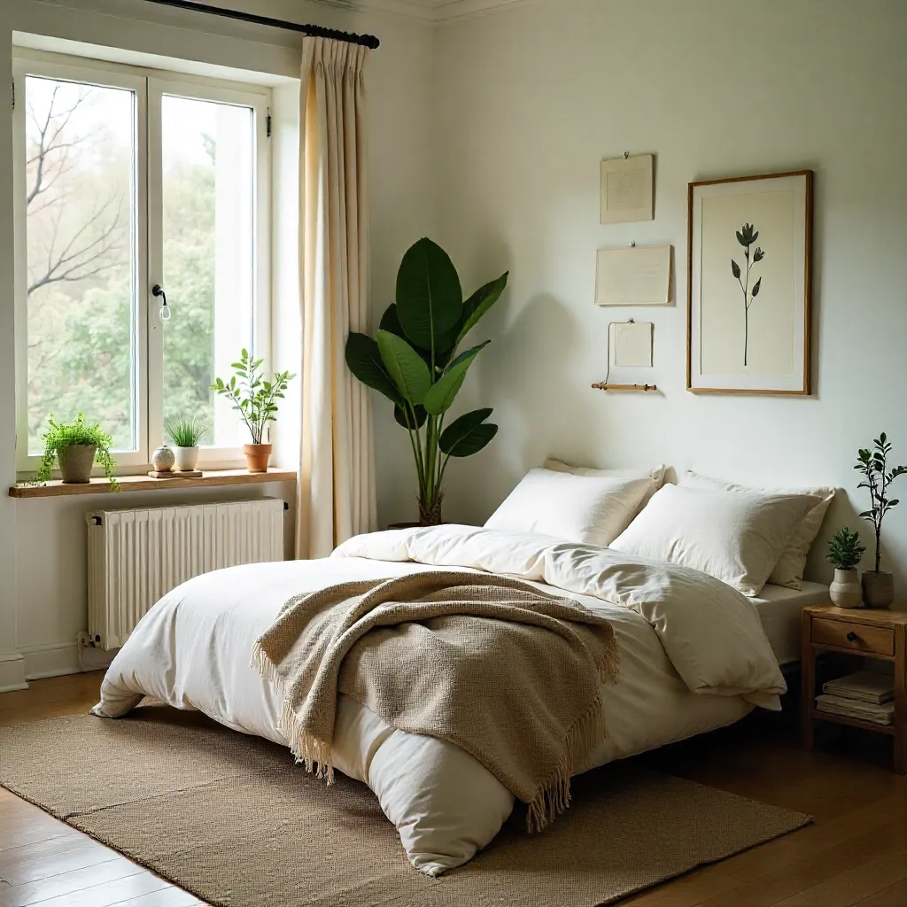 Ekologinen makuuhuone korostaa luonnollisia elementtejä