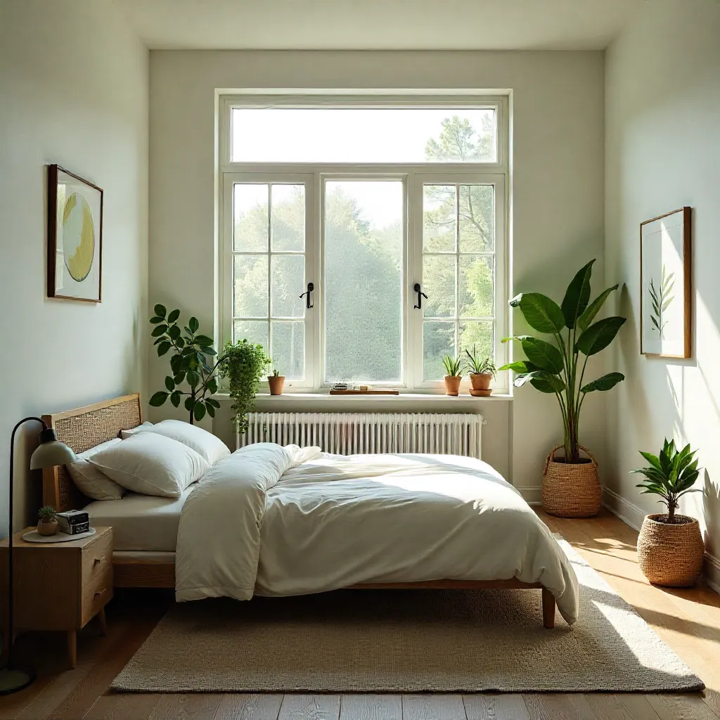 Ekologinen makuuhuone luonnollisilla viimeistelyillä
