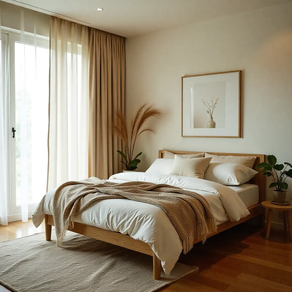 Ekologinen makuuhuoneen asettelu rauhallisella tunnelmalla